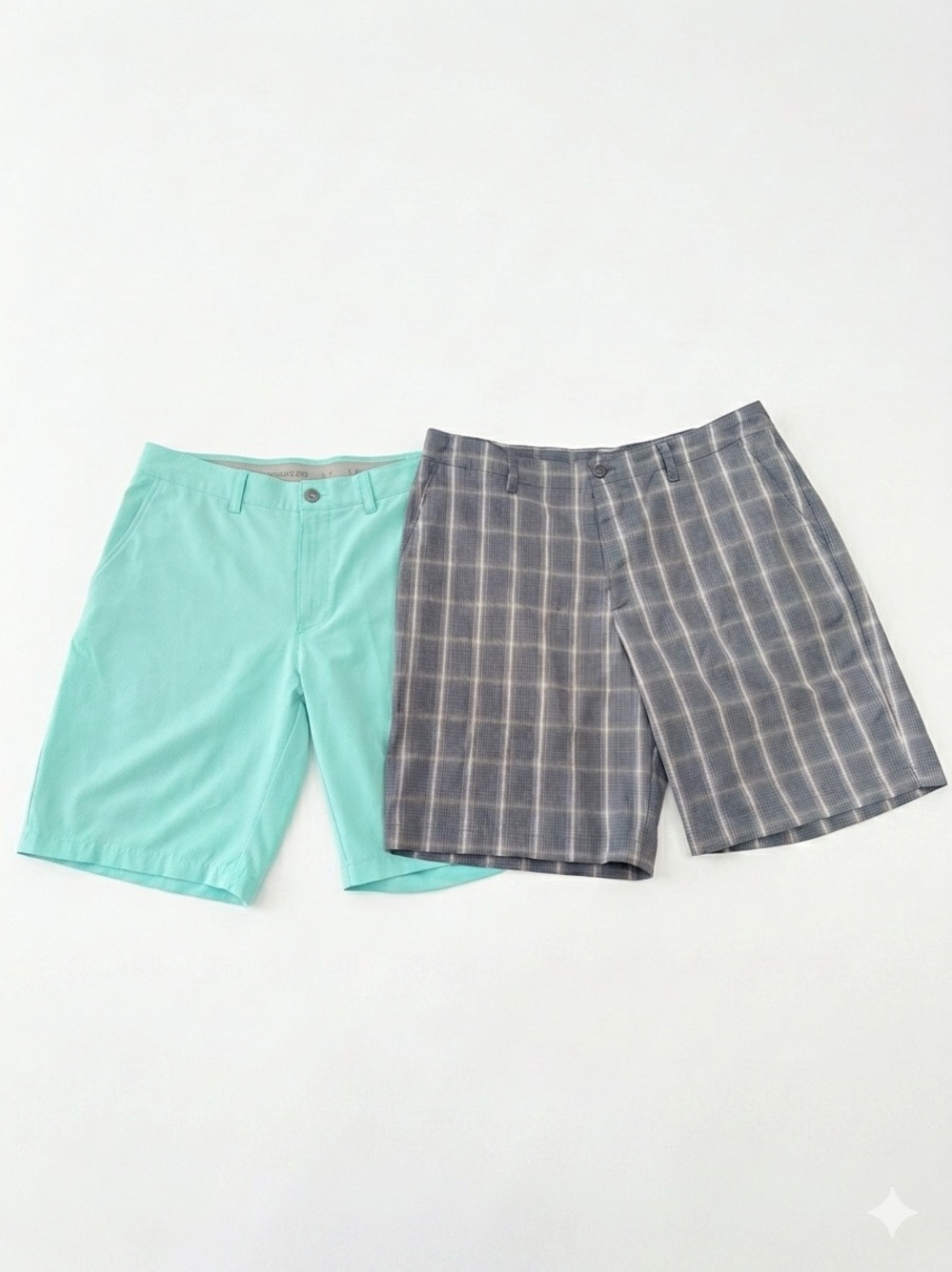 Set of 2 Under Armour Men’s Size 38 Shorts - Grey Plaid & Teal HeatGear